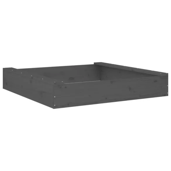 szürke négyszög alakú tömör fenyőfa homokozó ülésekkel