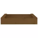 mézbarna négyszög alakú tömör fenyőfa homokozó ülésekkel