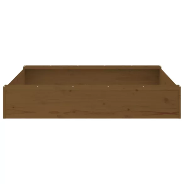 mézbarna négyszög alakú tömör fenyőfa homokozó ülésekkel