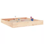 négyszög alakú tömör fenyőfa homokozó ülésekkel