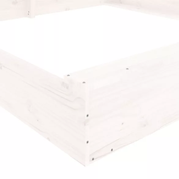 fehér négyszög alakú tömör fenyőfa homokozó ülésekkel