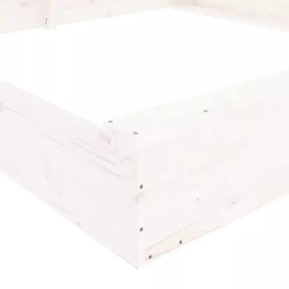 fehér négyszög alakú tömör fenyőfa homokozó ülésekkel