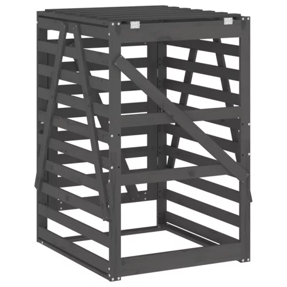 szürke tömör fenyőfa szemeteskuka tároló 84x90x128,5 cm