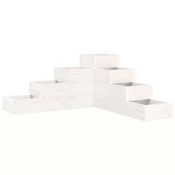 fehér 4 szintes tömör fenyőfa kerti virágtartó 80,5x79x36 cm