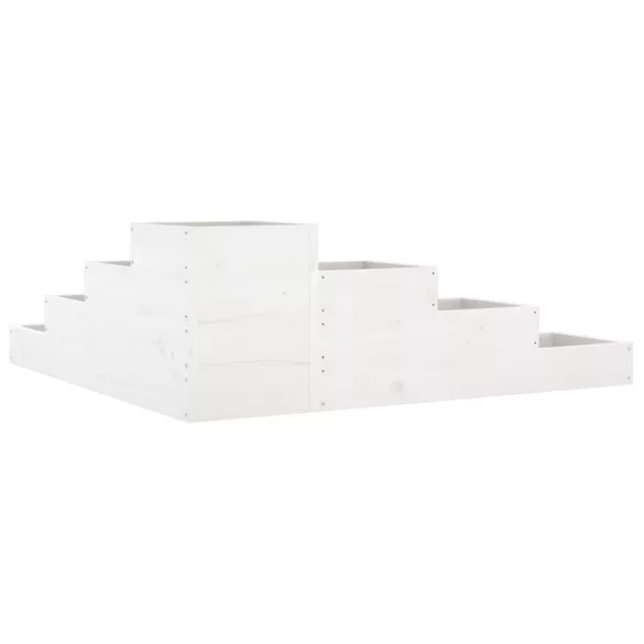 fehér 4 szintes tömör fenyőfa kerti virágtartó 106x104,5x36 cm