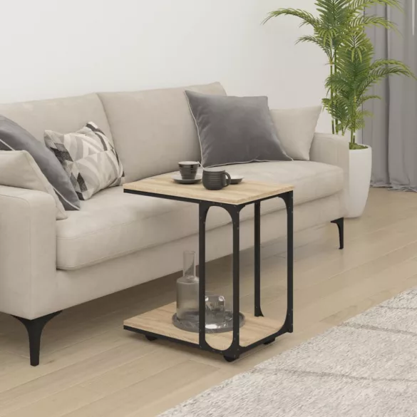 sonoma tölgy szerelt fa kisasztal kerekekkel 50 x 35 x 55,5 cm