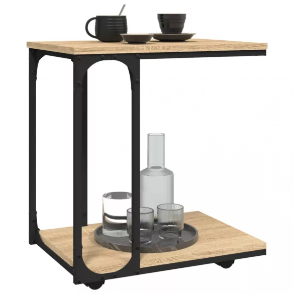 sonoma tölgy szerelt fa kisasztal kerekekkel 50 x 35 x 55,5 cm