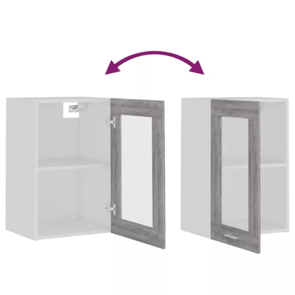 “Lyon” szürke sonoma színű szerelt fa függő üvegszekrény