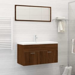   2 részes barna tölgy színű szerelt fa fürdőszobai bútorszett