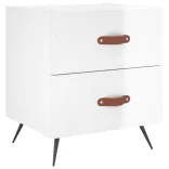 magasfényű fehér szerelt fa éjjeliszekrény 40 x 35 x 47,5 cm