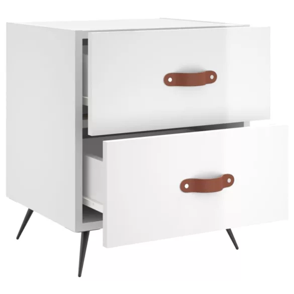 magasfényű fehér szerelt fa éjjeliszekrény 40 x 35 x 47,5 cm