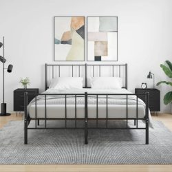   2 db fekete szerelt fa és vas éjjeliszekrény 40 x 35 x 47,5 cm