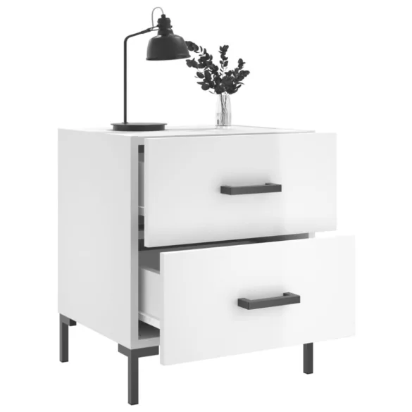 2 db magasfényű fehér szerelt fa éjjeliszekrény 40x35x47,5 cm