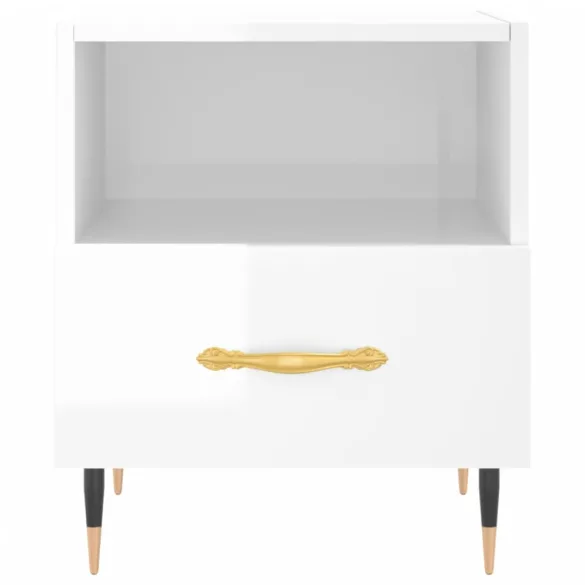 magasfényű fehér szerelt fa éjjeliszekrény 40 x 35 x 47,5 cm