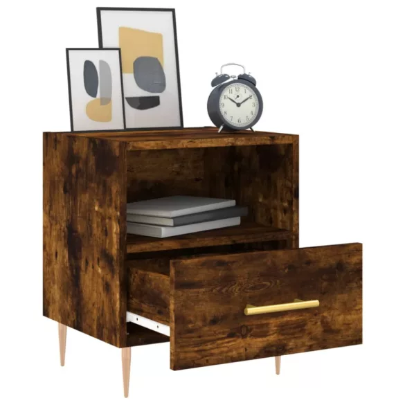 2 db füstös tölgy színű szerelt fa éjjeliszekrény 40x35x47,5 cm