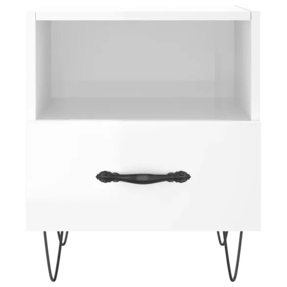 2 db magasfényű fehér szerelt fa éjjeliszekrény 40x35x47,5 cm