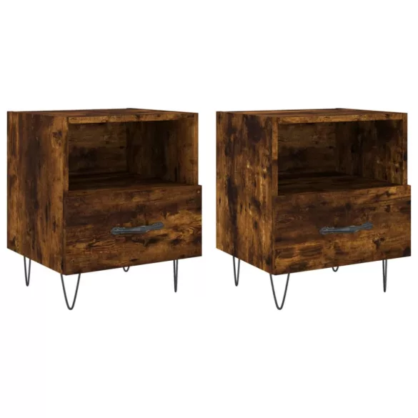 2 db füstös tölgy színű szerelt fa éjjeliszekrény 40x35x47,5 cm