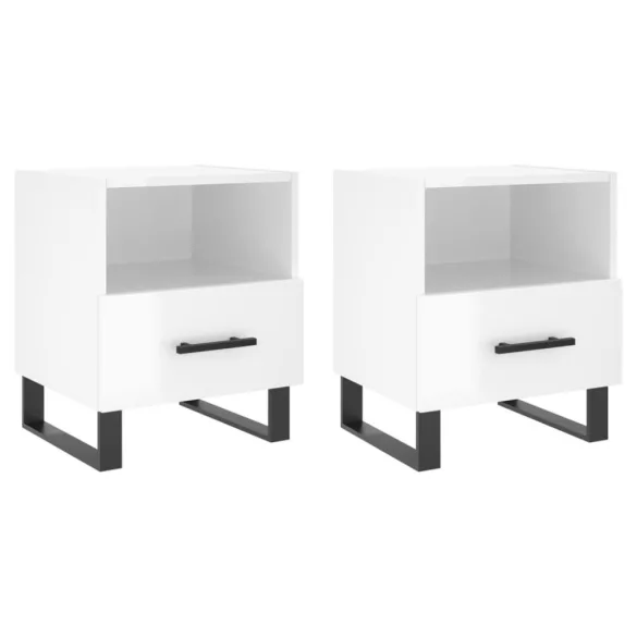 2 db magasfényű fehér szerelt fa éjjeliszekrény 40x35x47,5 cm