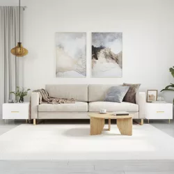   2 db magasfényű fehér szerelt fa dohányzóasztal 50 x 50 x 40 cm