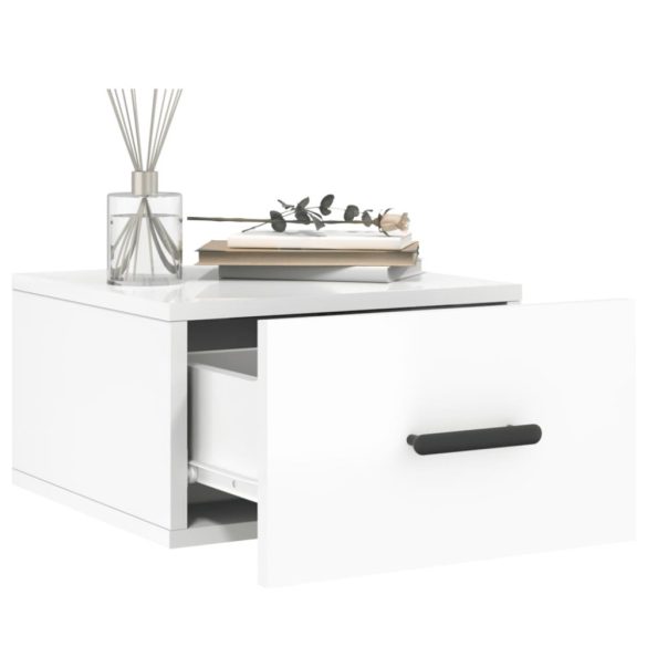 2 db magasfényű fehér fali éjjeliszekrény 35x35x20 cm