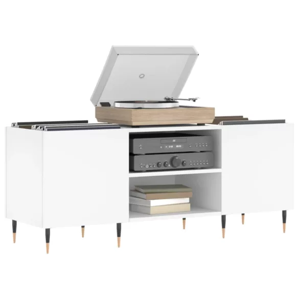 fehér szerelt fa hanglemezszekrény 121x38x48 cm