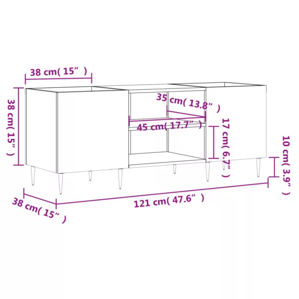 fehér szerelt fa hanglemezszekrény 121x38x48 cm