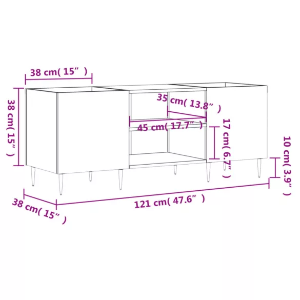 szürke sonoma színű szerelt fa hanglemezszekrény 121x38x48 cm