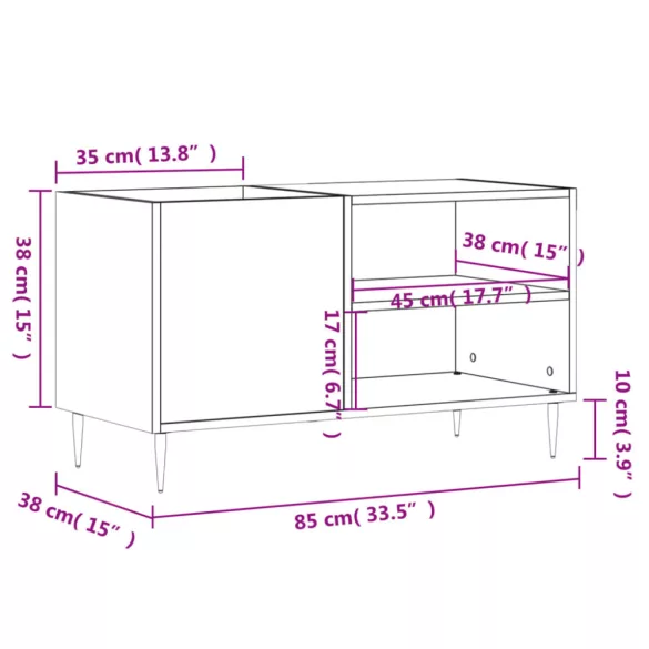 füstös tölgy színű szerelt fa hanglemezszekrény 85x38x48 cm