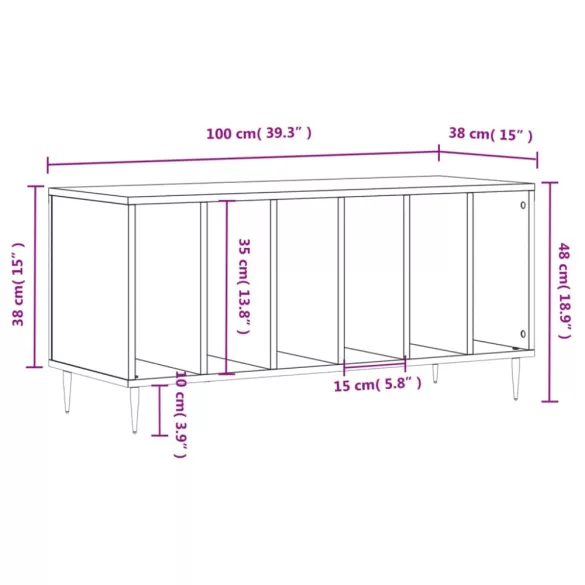 fehér szerelt fa hanglemezszekrény 100 x 38 x 48 cm
