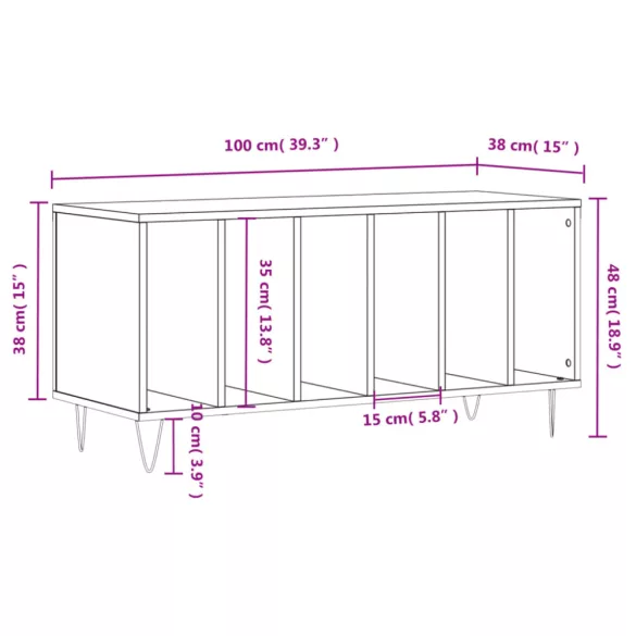 betonszürke szerelt fa hanglemezszekrény 100 x 38 x 48 cm
