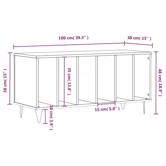 füstös tölgy színű szerelt fa hanglemezszekrény 100x38x48 cm