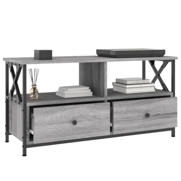 szürke sonoma színű szerelt fa és vas TV-szekrény 90x33x45 cm