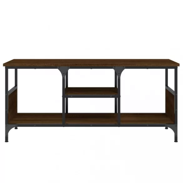 barna tölgyszínű szerelt fa és vas TV-szekrény 100x35x45 cm