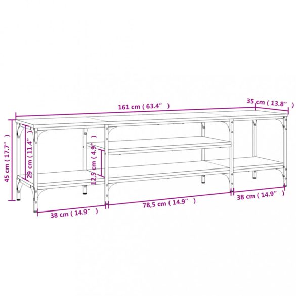 szürke sonoma színű szerelt fa és vas TV-szekrény 161x35x45 cm