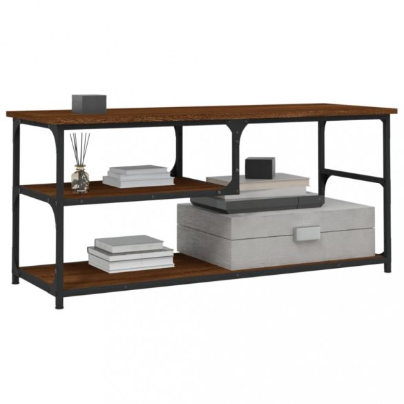 barna tölgy színű szerelt fa és acél TV-szekrény 103x38x46,5 cm