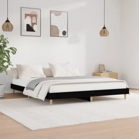 fekete szerelt fa ágykeret 200 x 200 cm