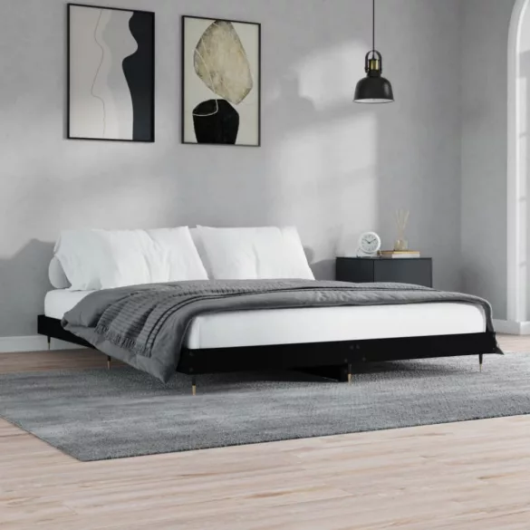 fekete szerelt fa ágykeret 200 x 200 cm