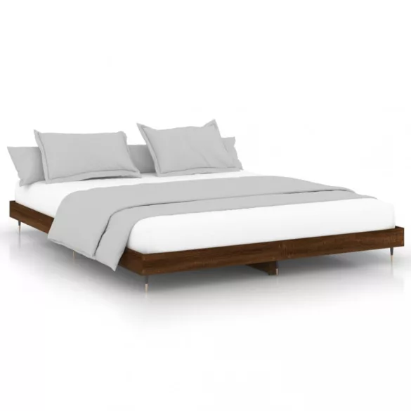 barna tölgy színű szerelt fa ágykeret matrac nélkül 200x200 cm