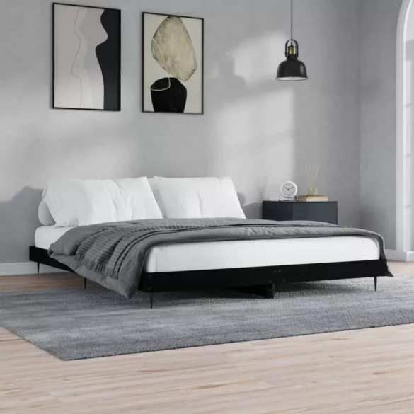 fekete szerelt fa ágykeret 200 x 200 cm