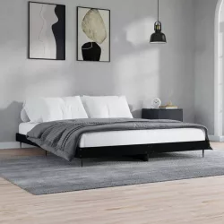 fekete szerelt fa ágykeret matrac nélkül 180 x 200 cm
