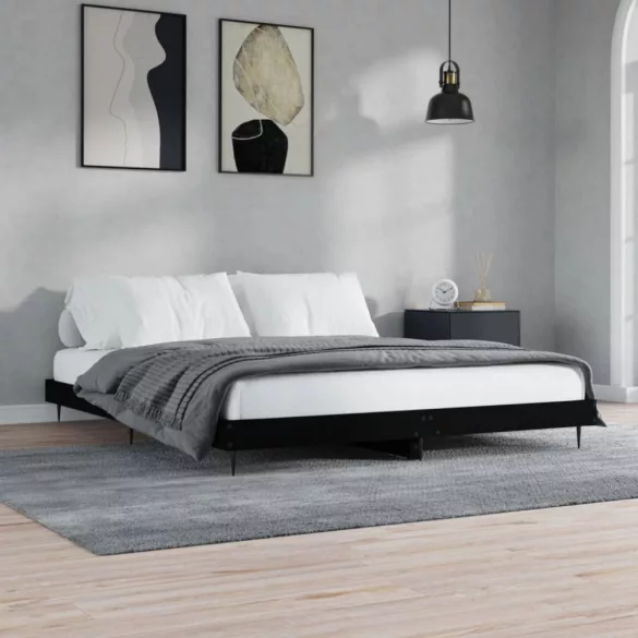 fekete szerelt fa ágykeret matrac nélkül 180 x 200 cm
