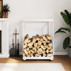   fehér tömör fenyőfa rönktároló kerekekkel 76,5 x 40 x 108 cm