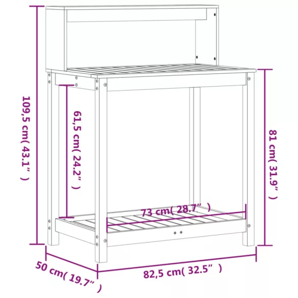 tömör fenyőfa ültetőasztal polccal 82,5 x 50 x 109,5 cm
