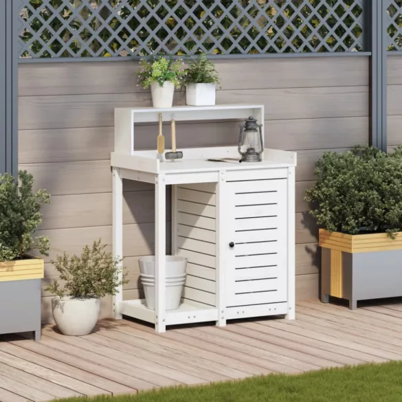 fehér tömör fenyőfa ültetőasztal polccal 82,5 x 50 x 109,5 cm