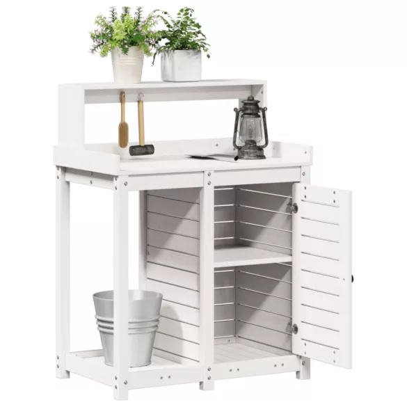 fehér tömör fenyőfa ültetőasztal polccal 82,5 x 50 x 109,5 cm