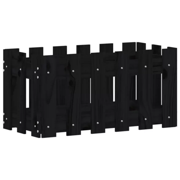 fekete tömör fenyő növénytartó léces kialakítással 60x30x30 cm