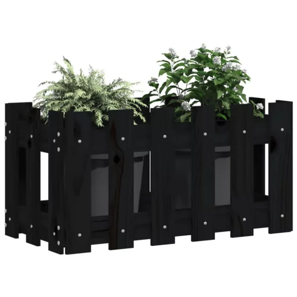 fekete tömör fenyő növénytartó léces kialakítással 60x30x30 cm