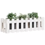 fehér tömör fenyőfa kerti magaságyás kerítéssel 100x30x30 cm