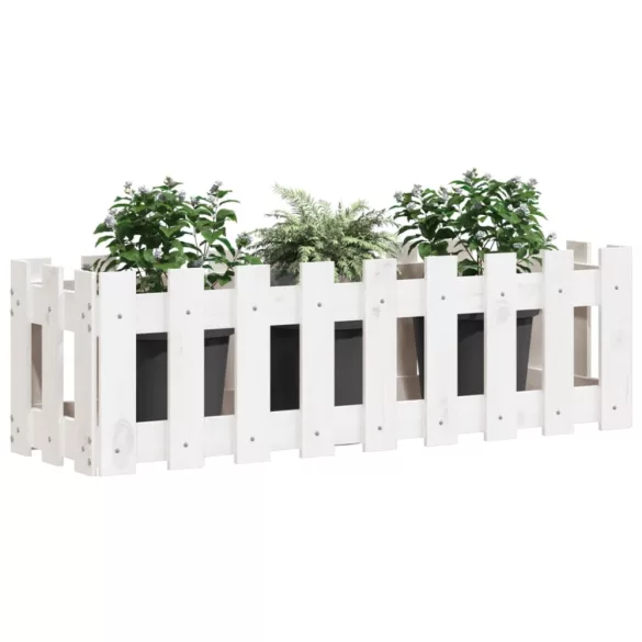fehér tömör fenyőfa kerti magaságyás kerítéssel 100x30x30 cm
