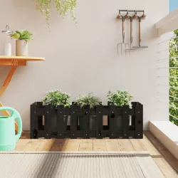  fekete tömör fenyőfa kerti magaságyás kerítéssel 100x30x30 cm
